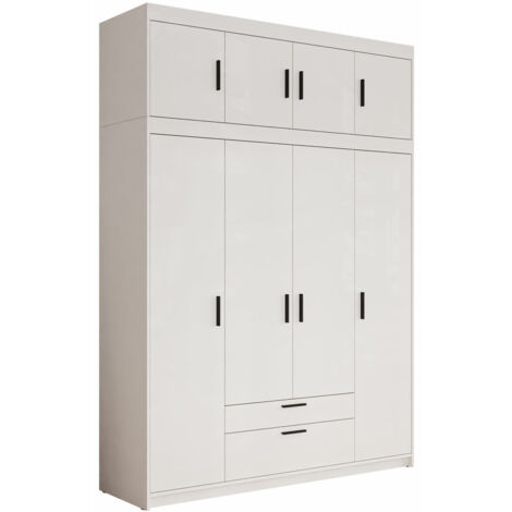 Armoire Novduni 106, Blanc, 246x176x53cm, Portes d'armoire: Avec des charnières, Nombre d'étagères: 8