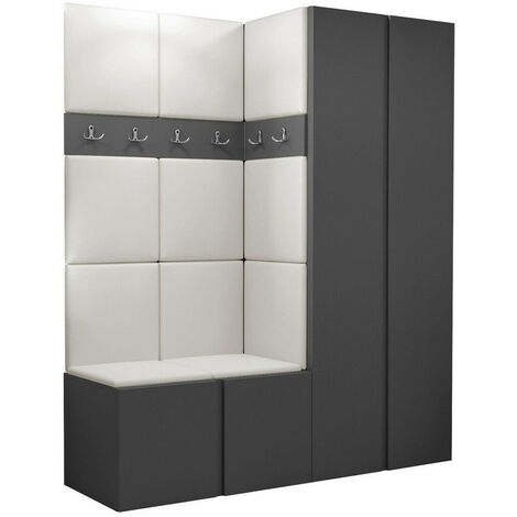 Meuble d'entrée Pinis III, Graphite, 186x158x46cm, Faux cuir, Stratifié, À poser, Murale