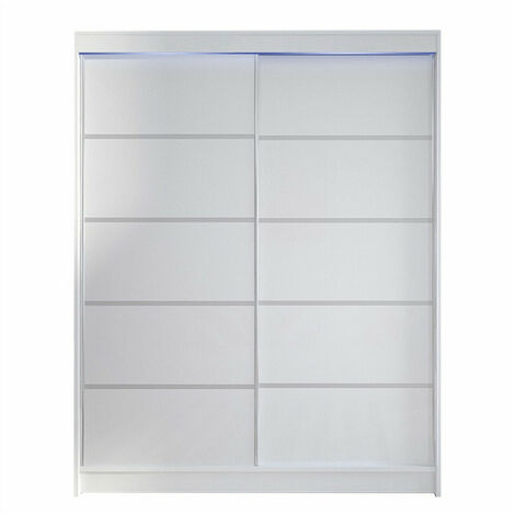 Armoire Closico 145, Blanc, 200x150x58cm, Portes d'armoire: Coulissantes, Nombre d'étagères: 5, LED (1/4)