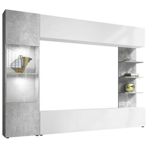 Mirjan24 – Ensemble de salon Comfivo 210 – Blanc et béton – Rangement moderne avec table TV intégrée – Dimensions 187 x 250 x 30 cm