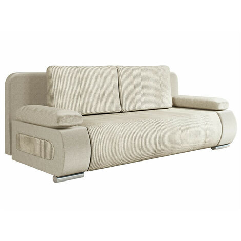 Mobilier1 – Canapé convertible 3 places beige avec boîte de literie – Mécanisme Eurobook – Dimensions 200x92x77cm – Tapisserie velours (1/5)
