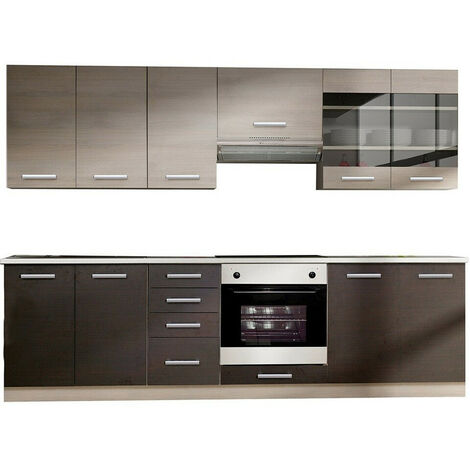 Mobilier1 – Cuisine complète Tucson 167 – Dimensions 260x52cm – Matériaux stratifié et verre trempé – Résistance aux chocs et températures élevées (1/4)