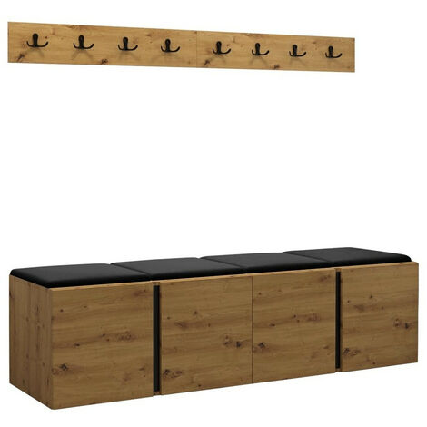 Mobilier1 – Meuble d'entrée Hartford 276 – Dimensions 168 x 46 cm – Finition stratifiée et tapisserie – Installation murale recommandée