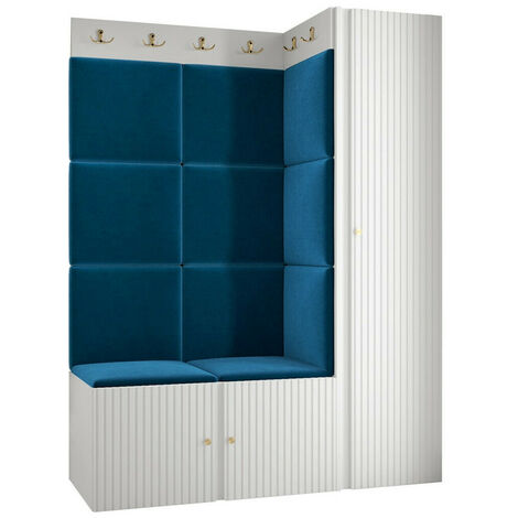 Meuble d'entrée Hartford 385, Blanc, 186x124x46cm, Tapisserie, MDF, Stratifié, À poser, À suspendre