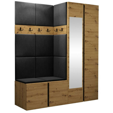 Mobilier1 – Ensemble de meubles d'entrée avec miroir – Dimensions 186x158x46cm – Finition stratifié et tapisserie – À suspendre ou à poser