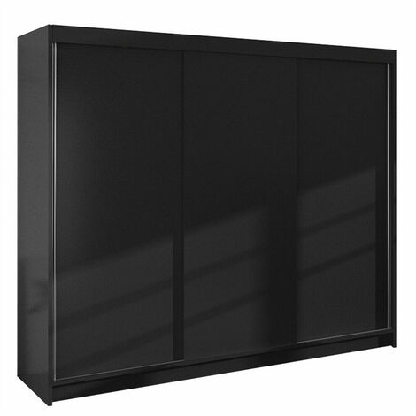 Mobilier1 – Armoire noire 215x200x58cm – Portes coulissantes – 9 étagères – Stratifié pour rangement optimisé – Fixation murale recommandée