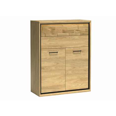 Commode Etrmoni 103, Clair bois + Chêne, Avec tiroirs et portes, Nombre de tiroirs: 2, 120x92x41cm, LED (1/4)