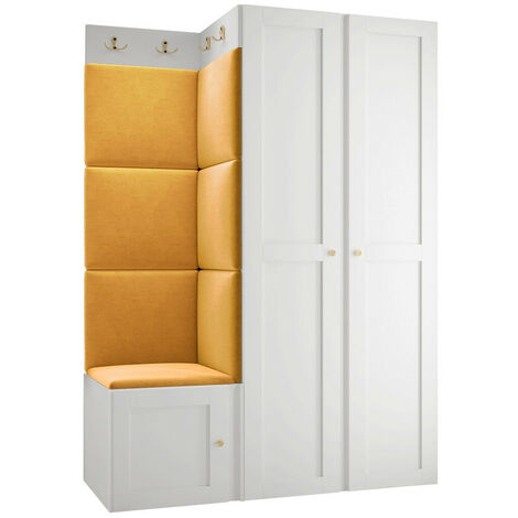 Meuble d'entrée Hartford 379, Blanc, 186x116x46cm, Stratifié, Tissu, MDF, Murale, À poser