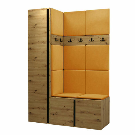 Meuble d'entrée Pinis IX, Chêne Artisan, 186x124x46cm, Tissu, Stratifié, À poser, Murale