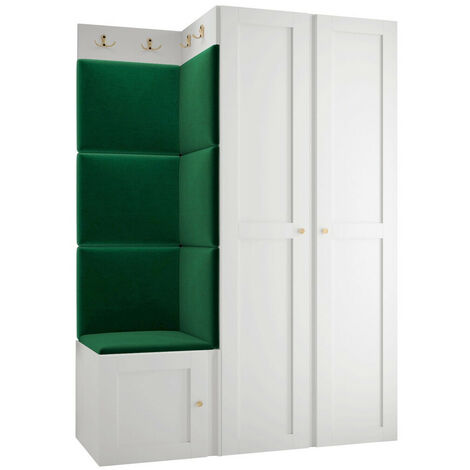 Meuble d'entrée Hartford 379, Blanc, 186x116x46cm, MDF, Stratifié, Tissu, Murale, À poser