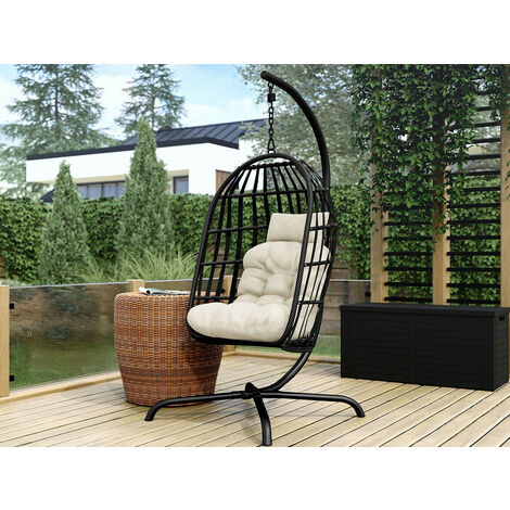 Chaise suspendu Comfivo 316, Noir + Crème, 200x92x115cm, Métal, Cep plastique, Tapisserie