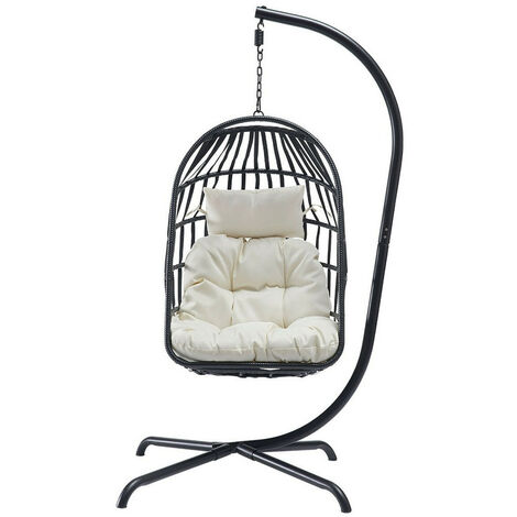 Chaise suspendu Comfivo 316, Noir + Crème, 200x92x115cm, Métal, Cep plastique, Tapisserie