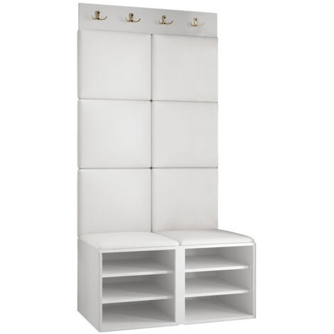 Meuble d'entrée Hartford 383, Noir, 186x84x46cm, Stratifié, Faux cuir, MDF, À suspendre, À poser