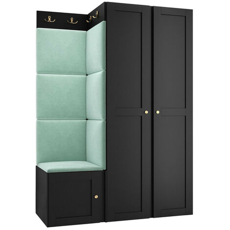 Meuble d'entrée Hartford 379, Noir, 186x116x46cm, Tapisserie, MDF, Stratifié, À poser, À suspendre