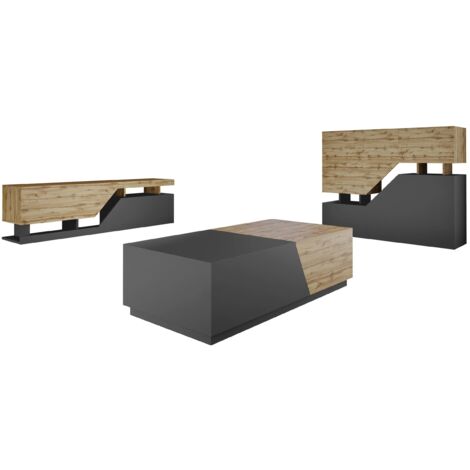 Mirjan24 – Ensemble de salon Comfivo Daldune 103 – Chêne wotan et anthracite – Système push to open – Dimensions table 420x1790x600mm