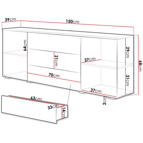 Mirjan24 – Commode Sarasota 129 en chêne wotan – 3 tiroirs et 2 portes – Dimensions 68x150x39 cm – Mécanisme push to open