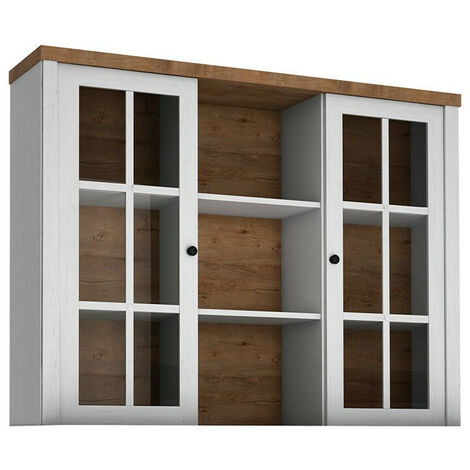 Buffet Ferdore 143, Chêne de Lefkas + Pin Anderson, 111x130cm, Le nombre de portes: 235cm, Stratifié, Verre, MDF (1/4)