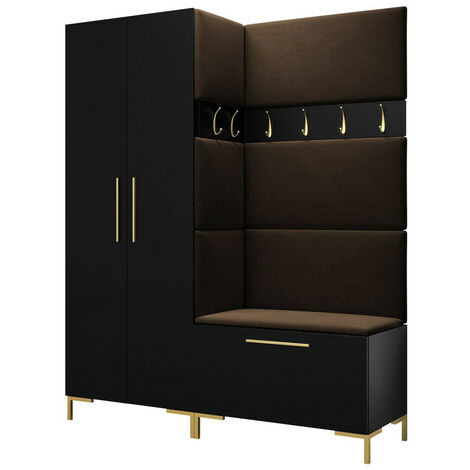 Meuble d'entrée Nomal I, Noir, 196x158x44cm, Tissu, Stratifié, Murale, À poser