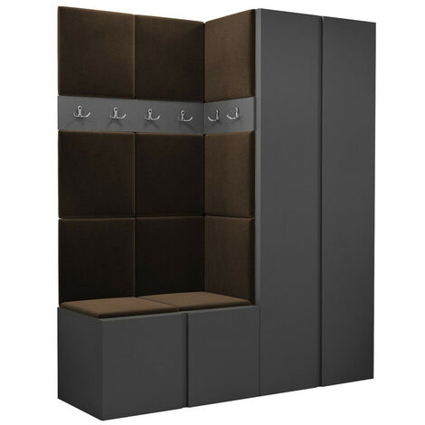 Mobilier1 – Meuble d'entrée Hartford 266 – Stratifié et tapisserie – Dimensions 186x158x46cm – Résistance 58000 cycles Martindeyl – À suspendre ou à poser