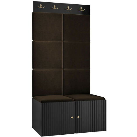 Meuble d'entrée Hartford 383, Noir, 186x84x46cm, Stratifié, Tissu, MDF, Murale, À poser