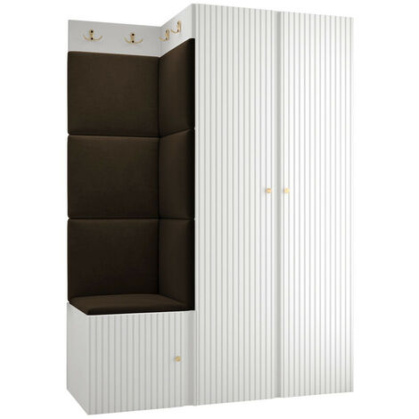 Meuble d'entrée Hartford 387, Blanc, 186x116x46cm, MDF, Stratifié, Tapisserie, À poser, À suspendre