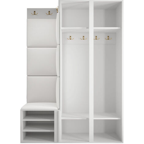 Meuble d'entrée Hartford 387, Blanc, 186x116x46cm, MDF, Stratifié, Tapisserie, À poser, À suspendre