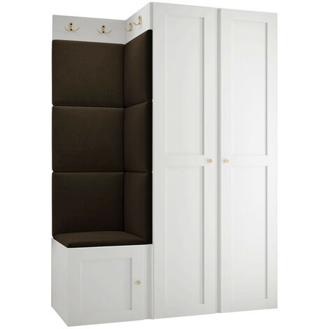 Meuble d'entrée Hartford 379, Blanc, 186x116x46cm, MDF, Stratifié, Tissu, Murale, À poser