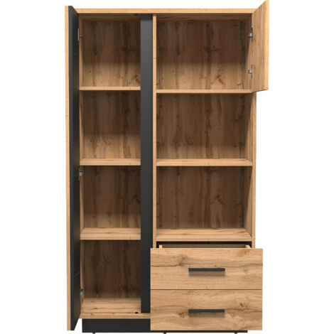 Console Murale Suspendue Flora En Chêne L120cm - Étagère Avec 2 Portes & 2 Niches Ouvertes - Panneaux Particules Style Contemporain Pour Salon