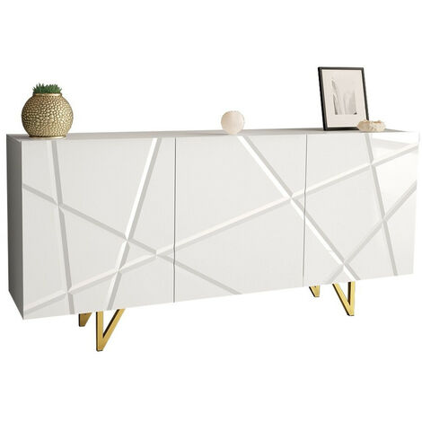 Mirjan24 – Buffet Mavmave 101 – Blanc et blanc brillant – 76 cm de hauteur, 160 cm de largeur, 37 cm de profondeur – MDF stratifié durable (1/5)