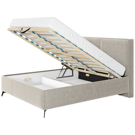 Lit Beloit 107, Fresh 01, Double, 140x200, Tapisserie, Sommier à lattes, 149x216x106cm