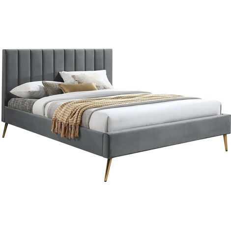 Lit Comfivo 351, Gris, Double, 140x200, Tapisserie, Sommier à lattes, 145x218x111cm