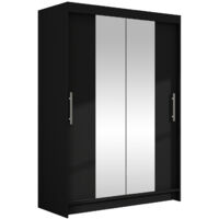 Mirjan24 – Armoire coulissante noire 200x120x58 cm – 2 portes – 5 étagères – Stratifié – Miroir élégant pour rangement moderne