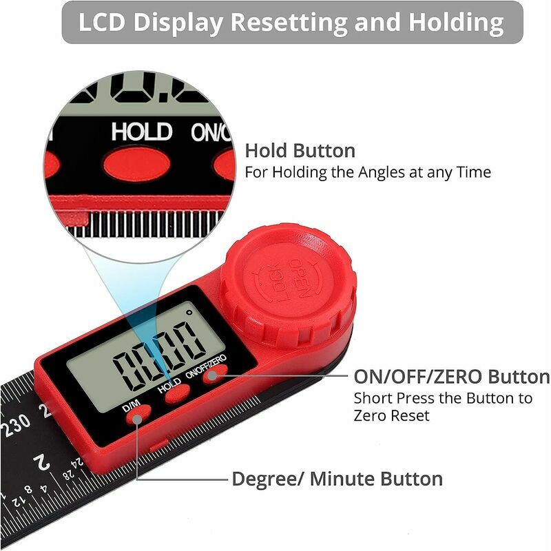 12 Inch Lcd Digital Angle Finder Ruler 360° Protractor Measuring Tools  300Mm Nylon Multifunctional Ruler Meter With Zero And Lock Function