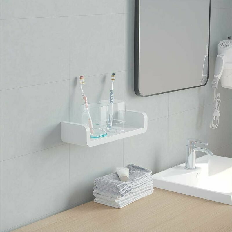 White Plastic Bathroom Shelves, Suction Cup U Shaped Floating Wall Shelves  Wall Mount Shower Supplies, Set Of 3