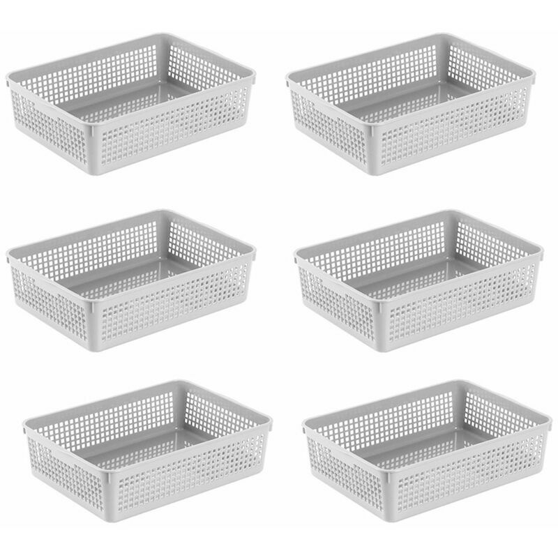 Plastic Storage Basket 6-Pack, Woven Baskets Bins for Organizing Bathroom,  Kitchen and Office,34*25*9.2cm 