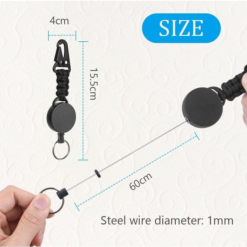 Key Ring Climbing Heavy Duty Reel ID Badge Portable Anti Lost With Belt  Clip Holder Steel Cord Outdoor Retractable Keychain