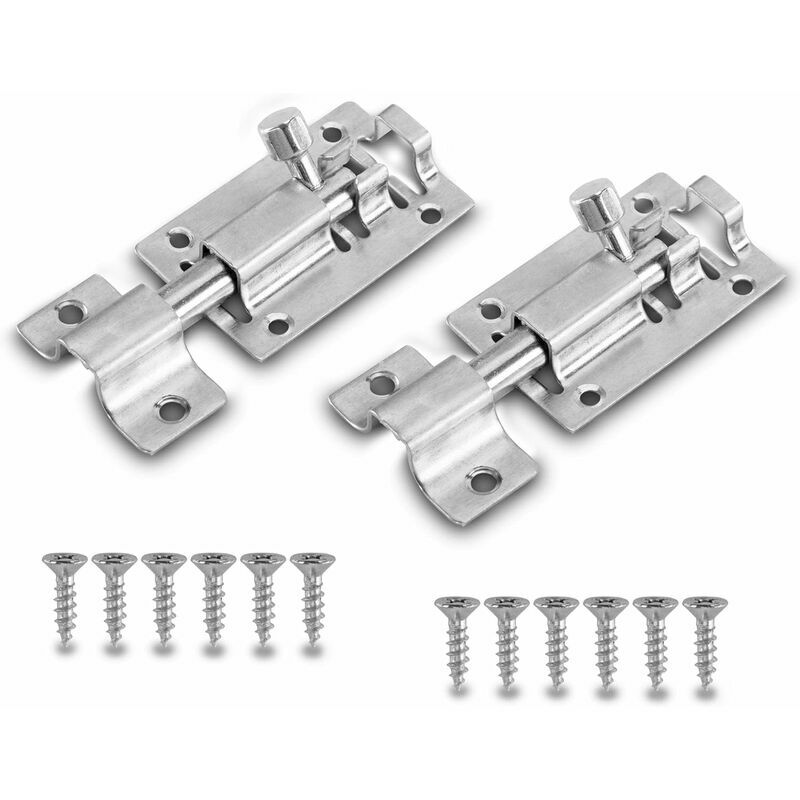 2x Stainless steel door latches Bolt locks with sliding latches