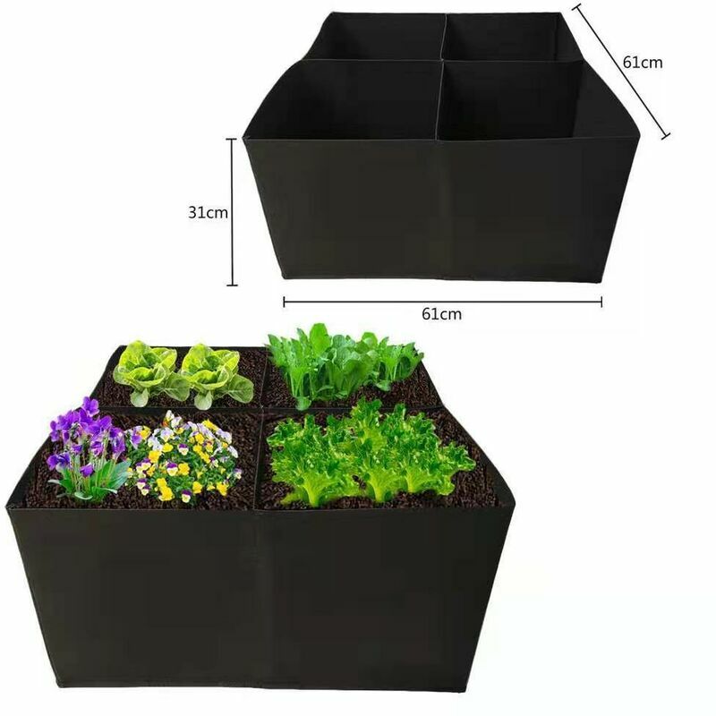 Fabric Raised Garden Bed, Square Plant Grow Bags, Large Durable Rectangular  Reusable Breathe Cloth Planting Container for Vegetable, 4 Grids Heavy Pot