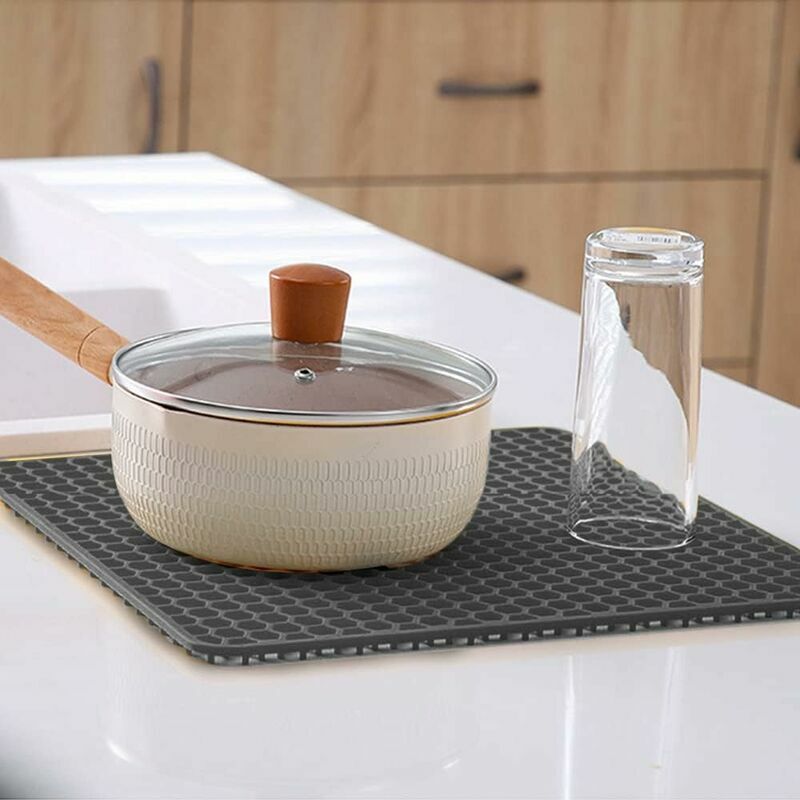 2pcs Kitchen Sink Mats With Holes Non-slip Rubber Drain Pad Glass Dishes  Protector