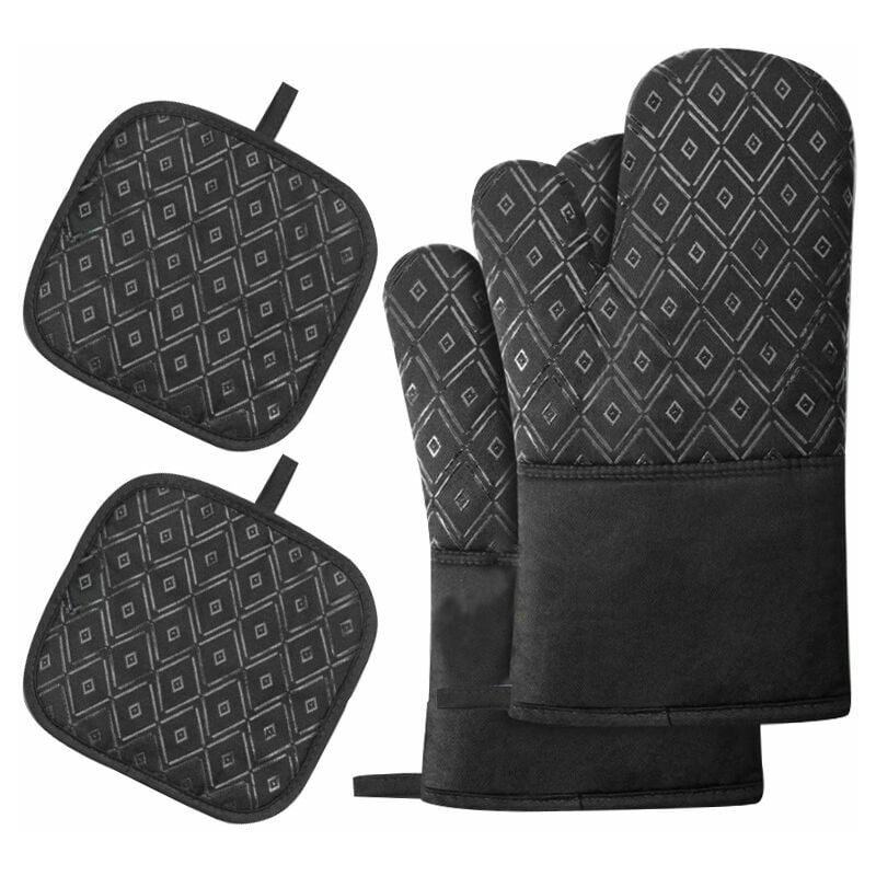 4pcs Oven Mitts and Pot Holders Set, Kitchen Oven Glove High Heat Resistant  Oven Mitts Potholder with Non-Slip Silicone Surface,Gray