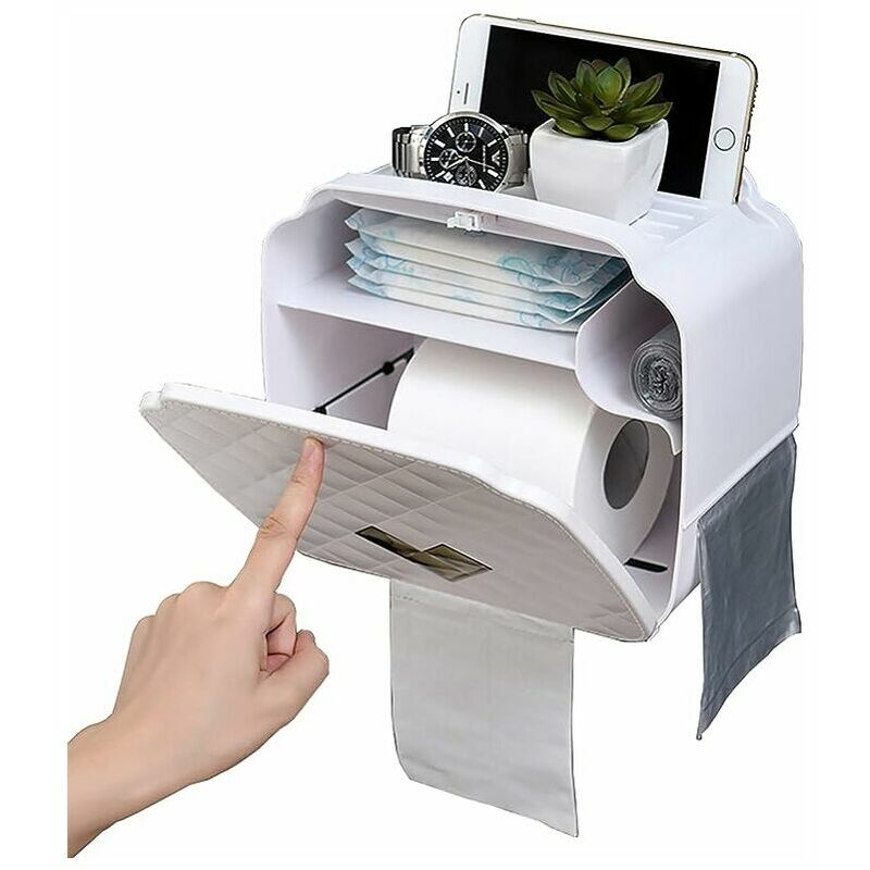 1pc Thickened Abs Toilet Paper Holder Without Drilling, Bathroom Tissue  Roll Holder With Mobile Phone Stand