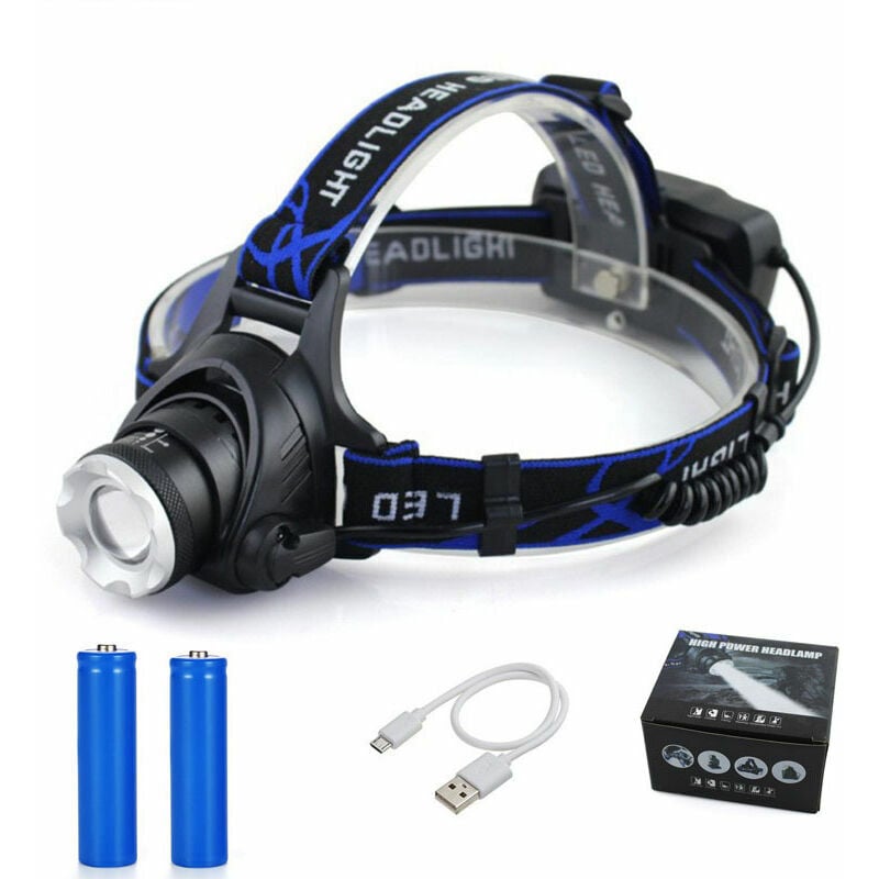 Powerful LED Headlight Rechargeable Front Flashlight Modes Adjustable Headlamp  LED Front Panel with USB Cable and 18650 Batteries Fishing, Cycling,  Hiking, Running, Camping
