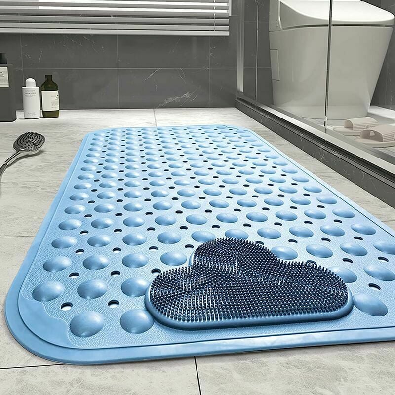 Non-slip Shower Mat 35 X 70cm Large Anti-slip Bath Mat For Seniors And  Adults With Suction Cup, Massage And Drainage Holes Blue