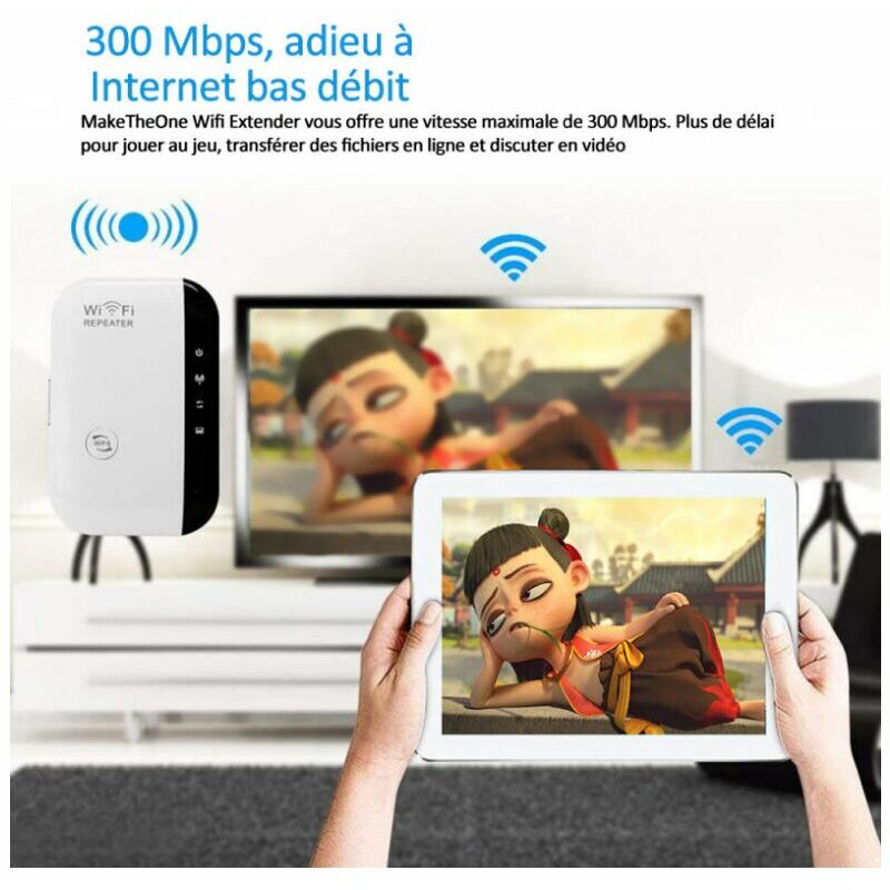 Répéteur WiFi, Amplificateur WiFi Puissant, WiFi Extender N300