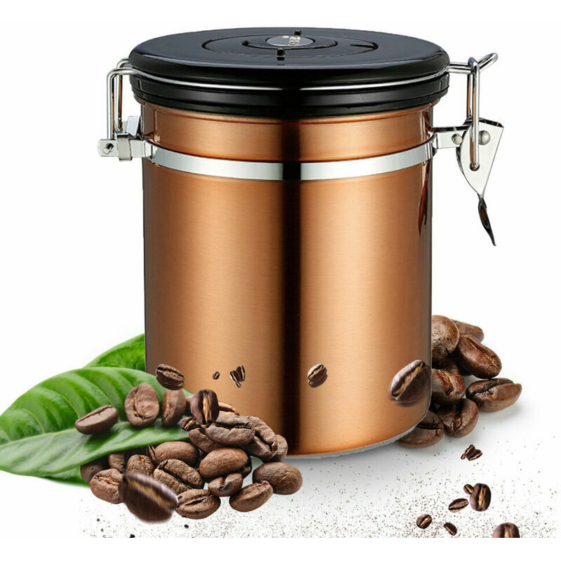 Coffee Canister, Airtight Stainless Steel Kitchen Food Storage Container  With Date And Scoop For Grounds Coffee,beans, Tea, Flour, Cereal,  Sugar(1.5l)