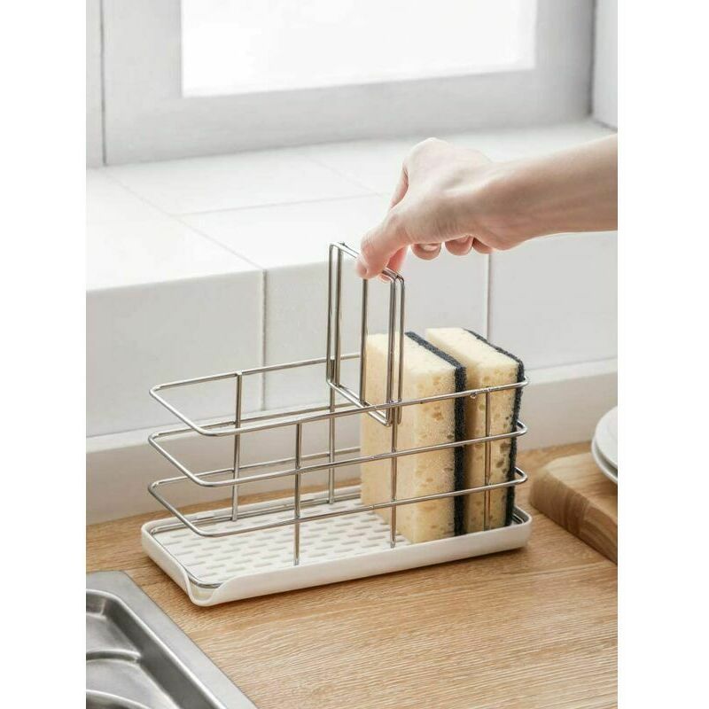 Kitchen Sink Sponge Holder, 304 Stainless Steel Kitchen Soap Dispenser Caddy  Organizer, Countertop Soap Dish Rack Drainer With Removable Drain Tray, N