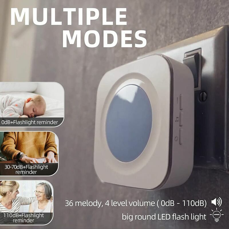 Wireless Doorbell, Battery Operated Cordless Door Bell,45 Chimes & 4-level  Volume Mute Mode Included(eu Plug)