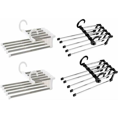 SONGMICS 3 Pack Pants Hangers, Space-Saving Multi-Bar Metal Pants Hangers, Stable with Non-Slip Padding, Swing Arms for 5