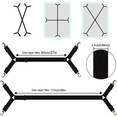 LITZEE 2 Pull Side Adjustable Cross Bed Sheet Holders Fasteners