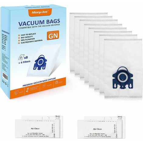 8 Vacuum Cleaner Bags Compatible GN 3D Efficiency Classic C1 Complete C2 C3,  S2 S5 S8 Series, S400i - S456i S600 - S658 S800 - S858, Pack of 8 Bags and  4 Filters